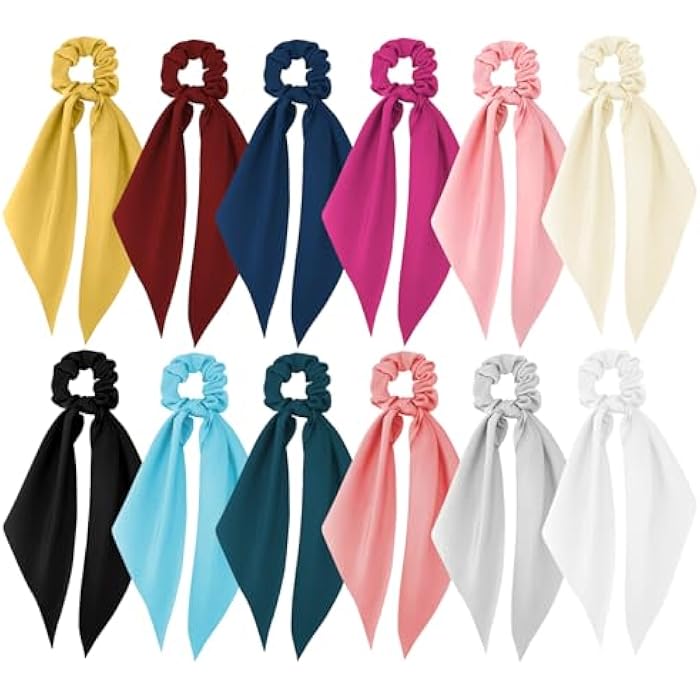 LAOTIDui 12Pcs Scrunchies for Women,Hair Bows for Girls,Satin Scrunchies,Silk Scrunchies,Hair Scrunchies for Women's Hair,Knotted Ribbon Hair Ties,Cute Hair Ties,Hair Scarf Scrunchies（mixed colours） - Image 1
